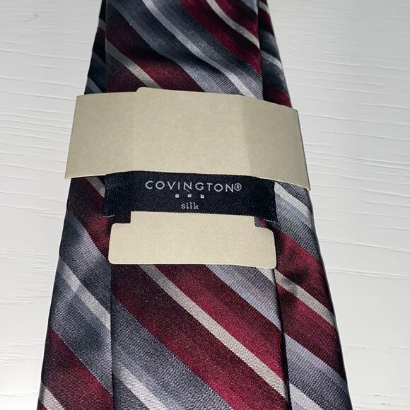 Covington Men's Gray & Maroon Silk Tie New With Tags - Picture 3 of 5